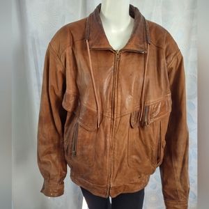 Leather coat Men's jacket brown Large